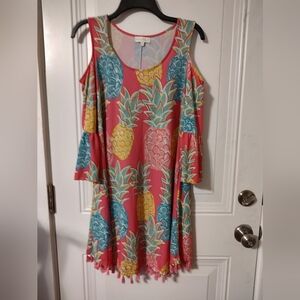 Simply Southern Coral Pineapple Print Cold-Shoulder Dress